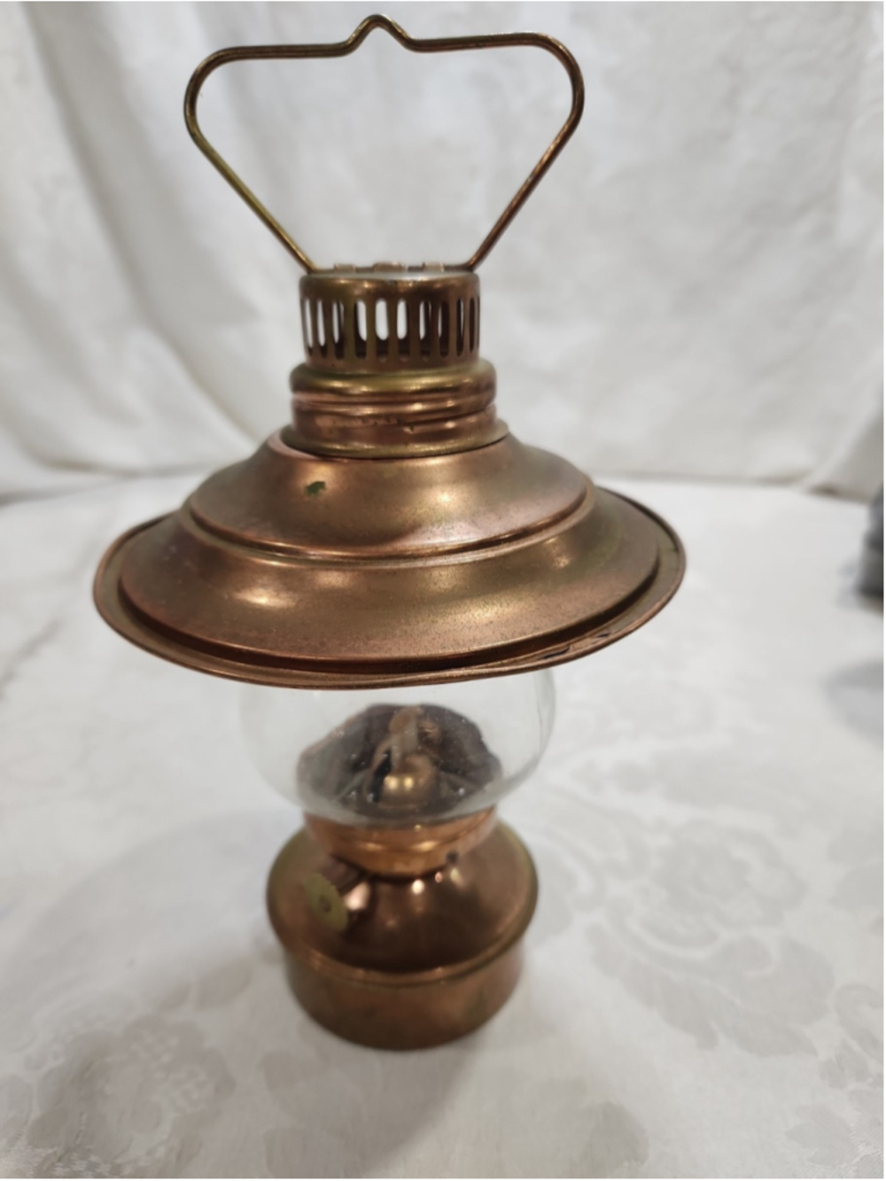 Vintage Copper Oil Lamp Lantern Brass Trim Glass Globe Hong Kong
